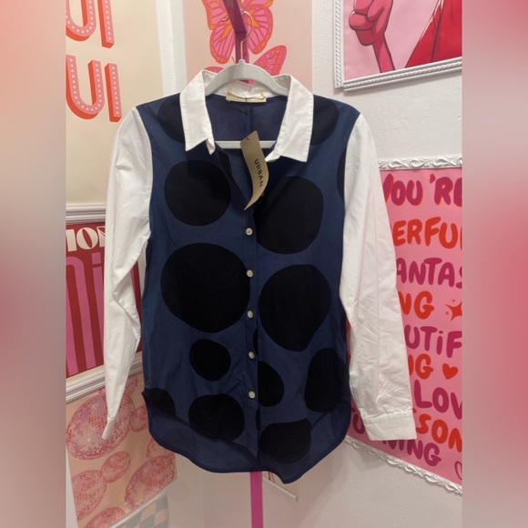NWT URBAN BY ALEMBIKA URBAN DOTS
BUTTON DOWN SHIRT, NAVY - Picture 4 of 13
